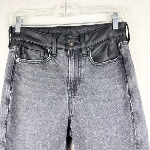 AE Stretch Super High-Rise Vegan Leather Waist Ankle Straight Jean Black Size 4R - Picture 7 of 15